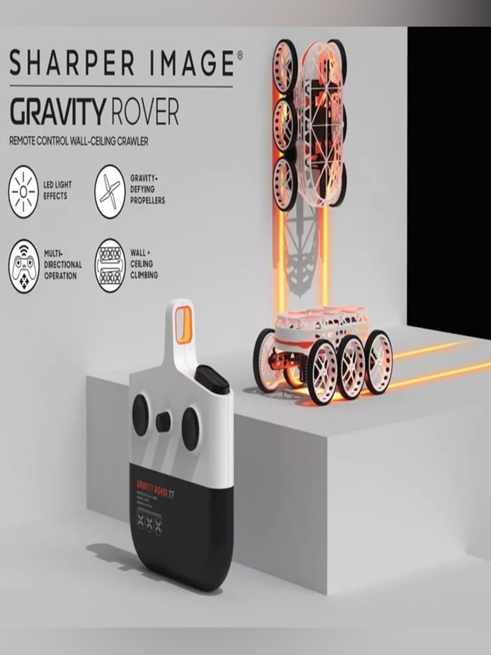 Sharper Image Gravity Rover 77 RC Wall Ceiling Crawler Remote Control Car LED⁠